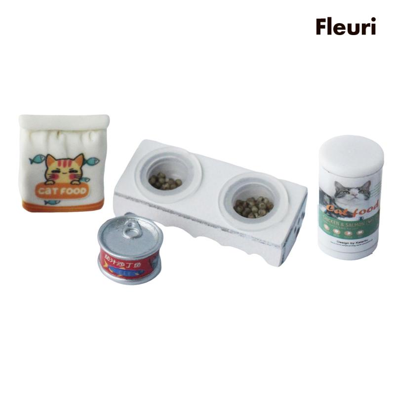 [Fleurir] Bộ 4 Đồ Chơi Mô Hình Tô Thức Ăn Cho Mèo Tỉ Lệ 1 / 12