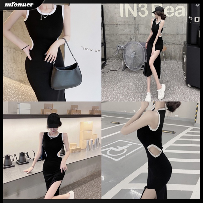 Đầm Midi Sát Nách Cổ Tròn Ôm Dáng Xẻ Tà Quyến Rũ Thời Trang Cho Nữ