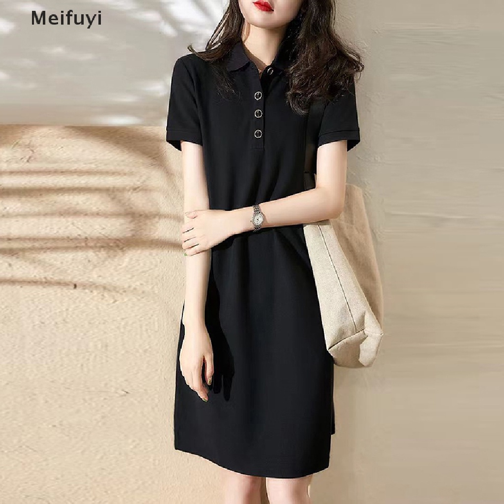 Đầm Mini Tay Ngắn Cổ Bẻ Dáng Chữ A Màu Trơn Cài Khuy Kiểu Retro