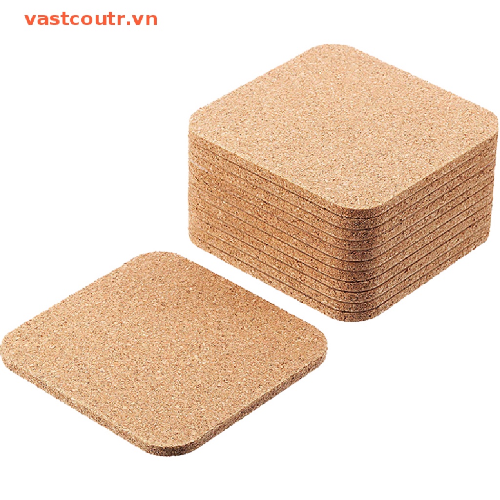 Set 10 Đế Lót Ly Hình Tròn Đường Kính 10Cm Bằng Gỗ Bần Tự Nhiên