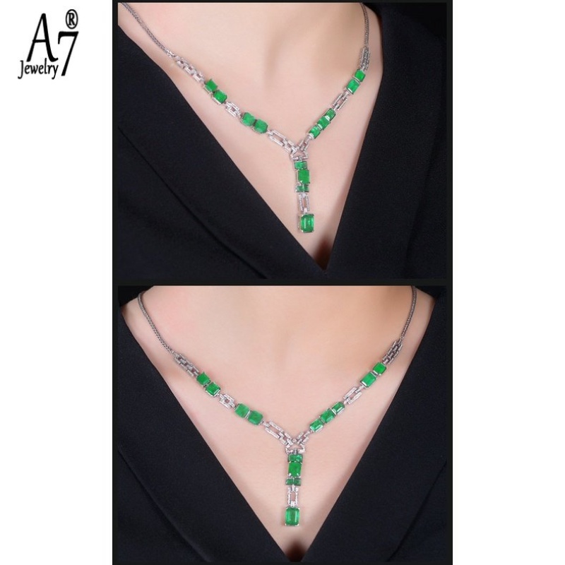 A7 | Vòng Cổ Kim Cương Xanh Lá Sang Trọng Thanh Lịch Cho Nữ M3444