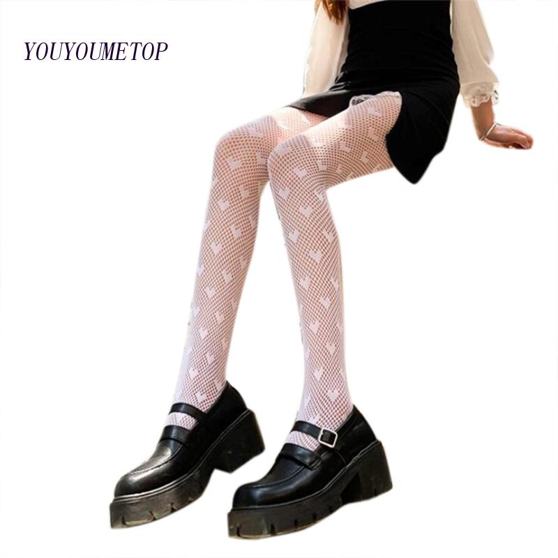 Youyo Quần Tất Lưới Rỗng Họa Tiết Trái Tim Ngọt Ngào Phong Cách Punk Gothic Lolita Quyến Rũ Cho Nữ
