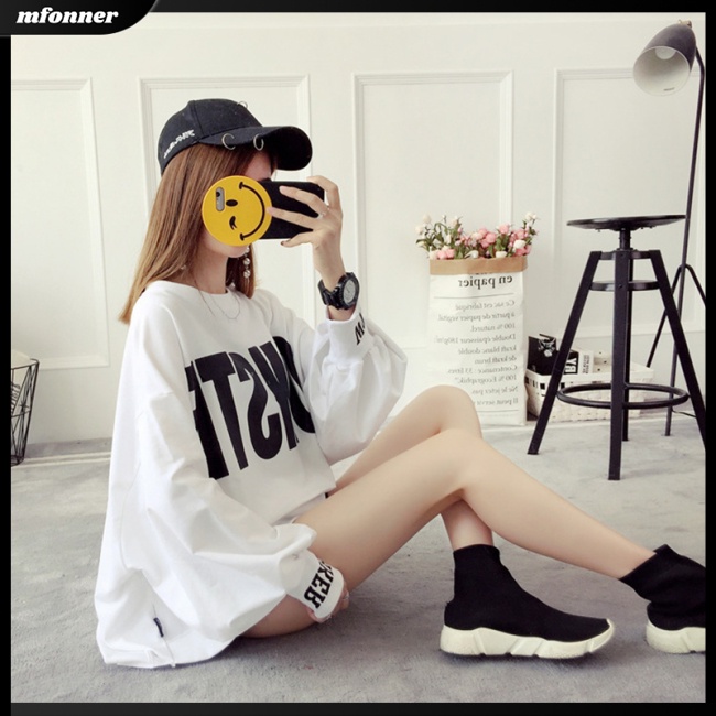 Áo Thun Dài Tay In Chữ Thời Trang Thu Đông Cho Nữ