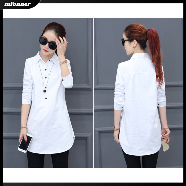 Áo Sơ Mi Tay Dài Dáng Rộng Màu Sắc Đơn Giản Thanh Lịch Cho Nữ