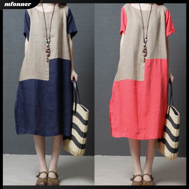 Đầm Tay Ngắn Dáng Rộng Màu Sắc Thời Trang Mùa Hè Thoải Mái Cho Nữ Có Size Lớn