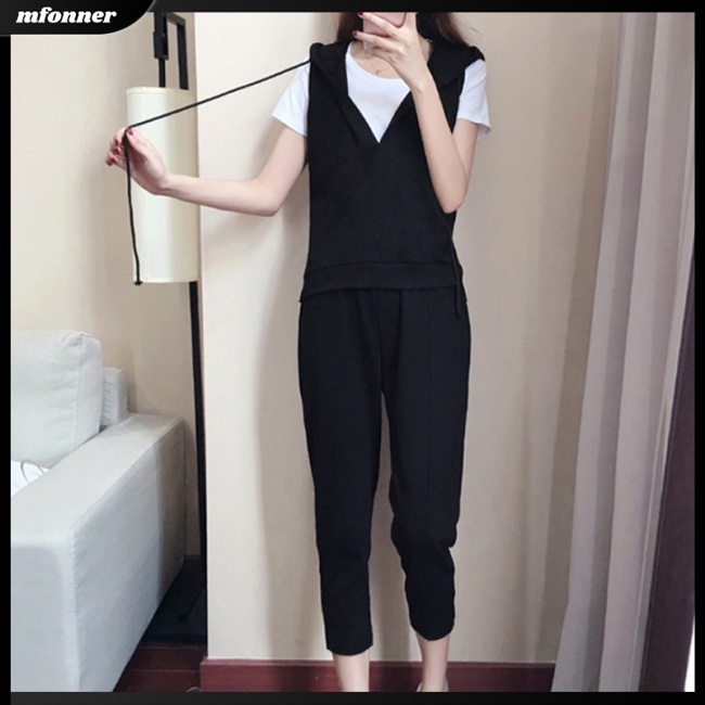 Set Áo Thun Crop Top Và Quần Dài Thời Trang Năng Động Cho Nữ