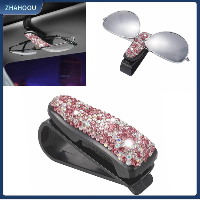 ☃Nhà Cửa☃ Set 2 Kẹp Giữ Thẻ Mắt Kính Đính Đá Trang Trí Nội Thất Xe Ô Tô