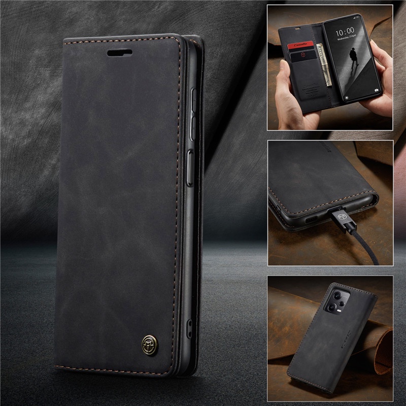 Thời Trang Bao Da Điện Thoại Nắp Lật Màu Nâu Kiêm Giá Đỡ Cho xiaomi 13 12 pro lite 13t 12t poco x5 pro f3 k40 Ốp