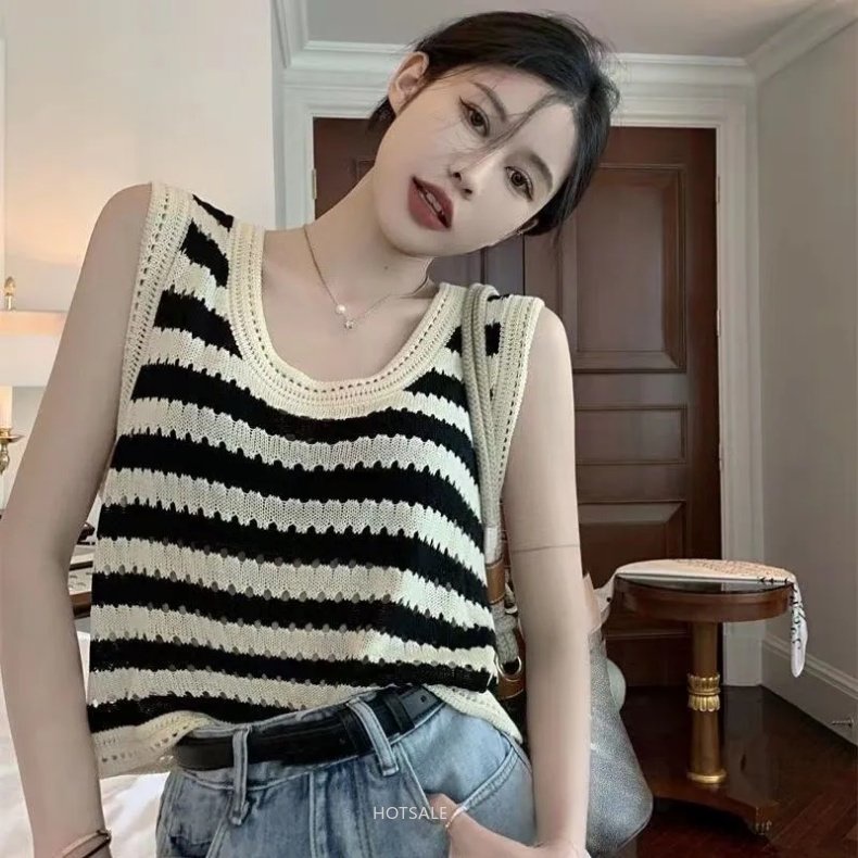 Áo Thun Lửng Ngắn Tay Họa Tiết Sọc Ngang Thời Trang Dành Cho Nữ