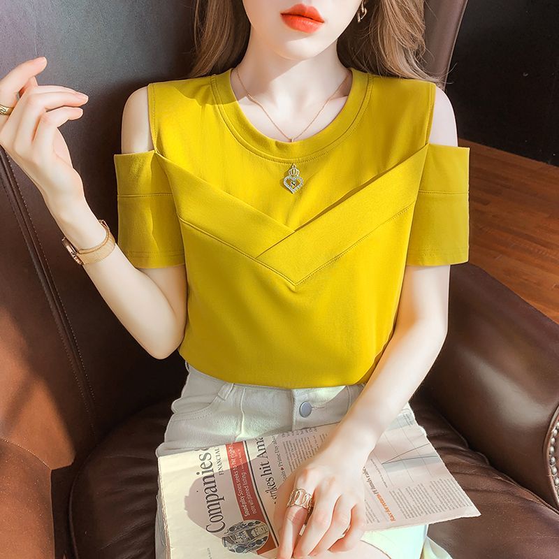 Áo Thun Mùa Hè 2023 Tay Cộc Hở Vai Phong Cách Phương Tây Tinh Tế Hợp Thời Trang Cho Nữ