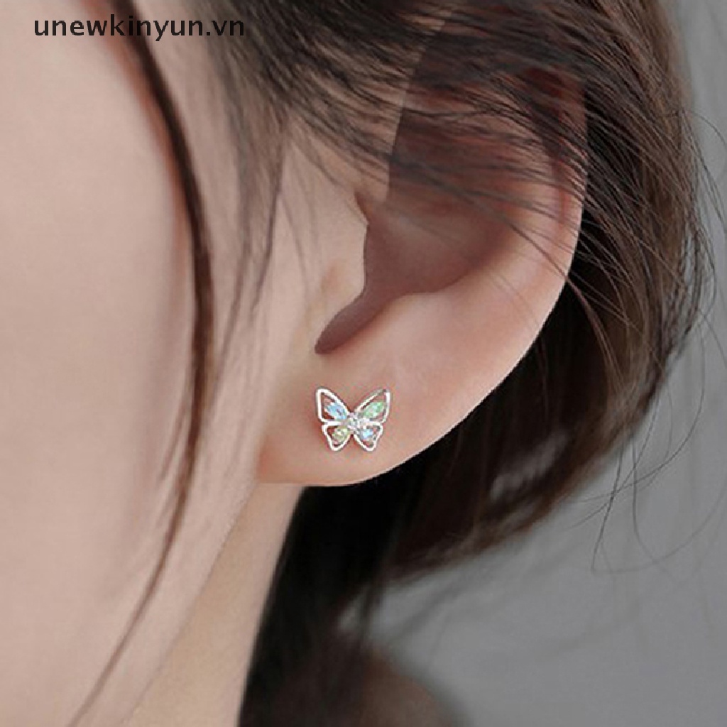 Bông Tai Hình Bướm Bằng Bạc Zircon Nhiều Màu Sang Trọng Cho Nữ