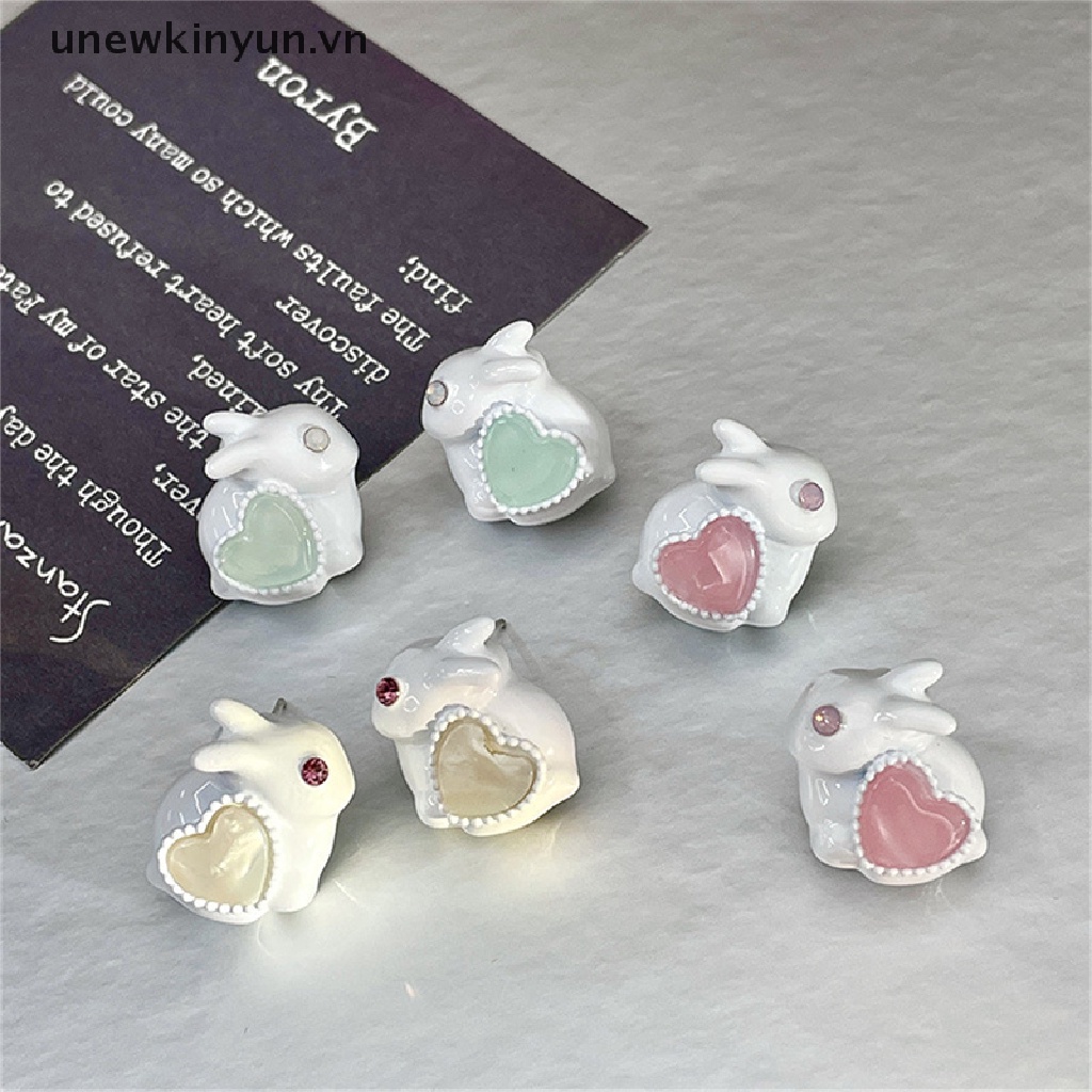 Bông Tai Hình Thỏ Hoạt Hình Trái Tim Pha Lê Ngọt Ngào Cho Nữ