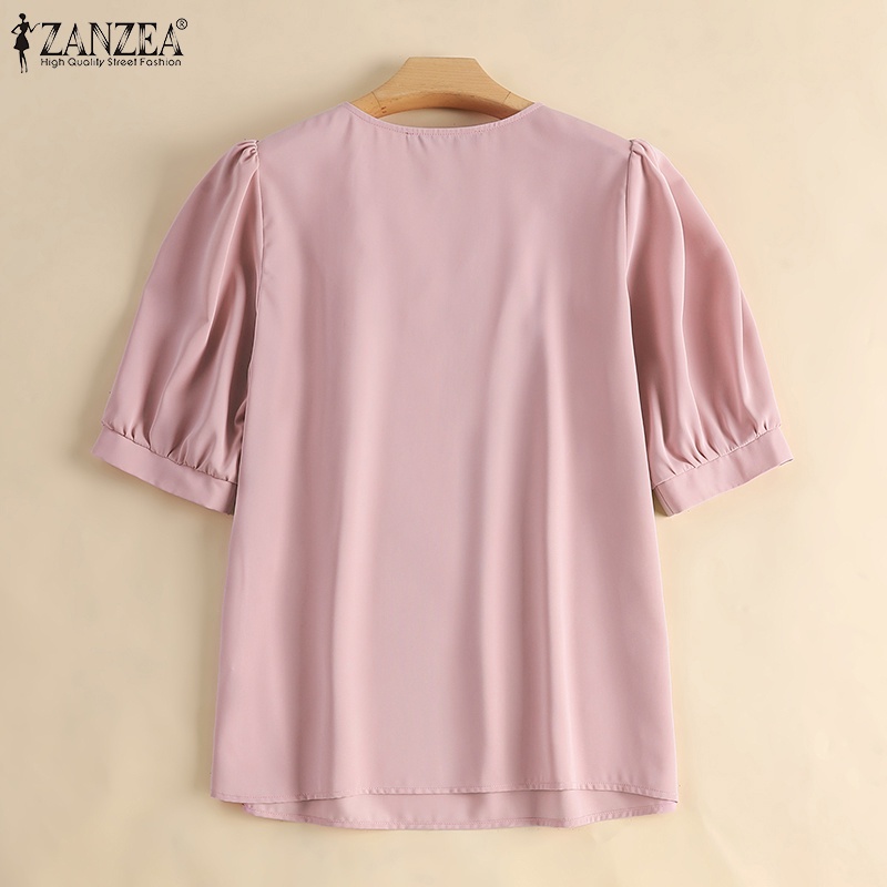 Đầm hoa ZANZEA ngắn tay cổ tròn có khóa kéo sau lưng phong cách Hàn Quốc cho nữ