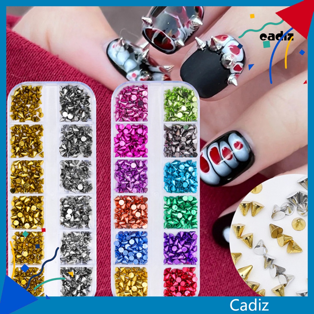 1 Hộp Đinh Tán 12 Ngăn Không Phai Màu Chống Oxy Hóa Chống Rơi Có Thể Tháo Rời Dùng Trang Trí Móng Tay DIY