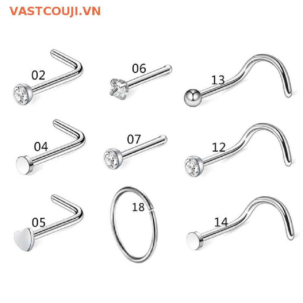 Bộ Khuyên Mũi Thẳng / Cong Bằng Thép Không Gỉ 20G VASTJI