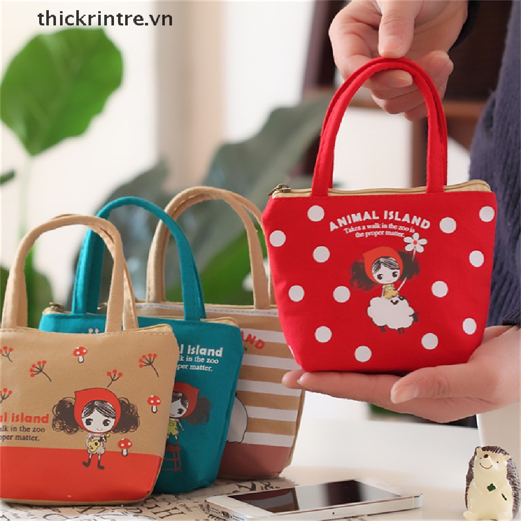 Túi Canvas Mini Đựng Tiền Xu Họa Tiết Hoạt Hình Dễ Thương Cho Bé Gái