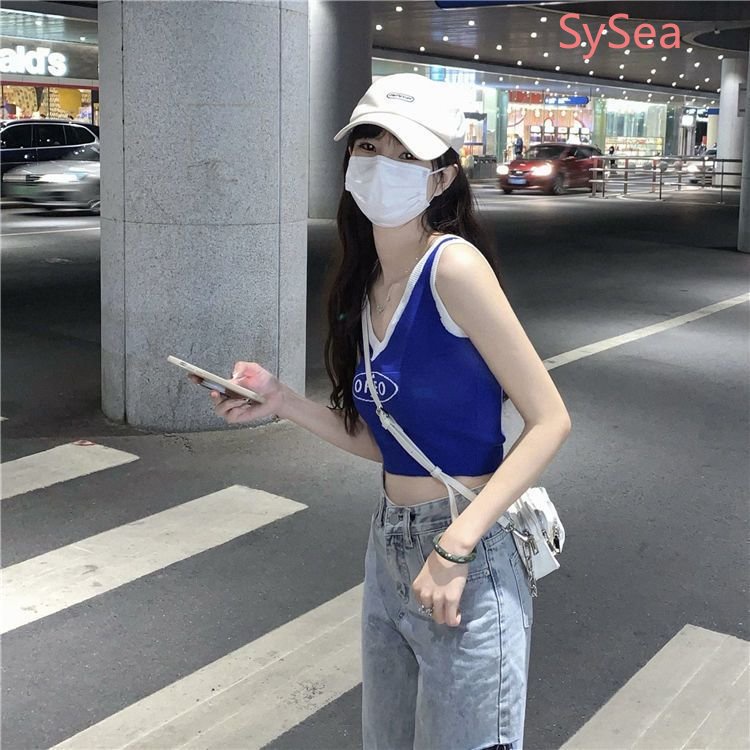 Áo Hai Dây Cổ Chữ V In Chữ Quyến Rũ Thời Trang Hè Cho Nữ