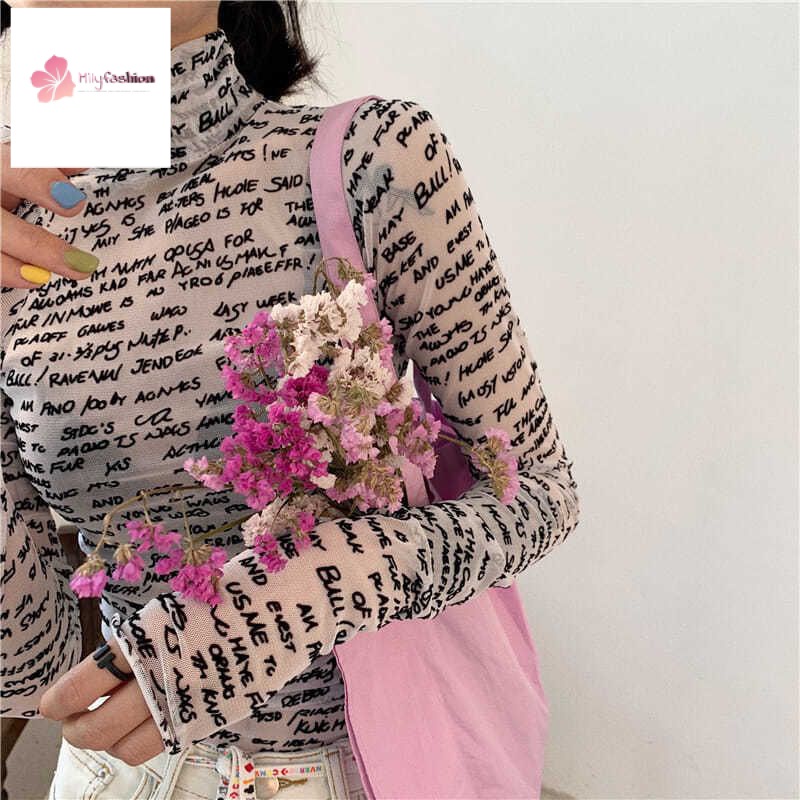 Áo Thun Tay Dài Chống Nắng Giả Nhiều Lớp In Chữ Thời Trang Xu Hướng