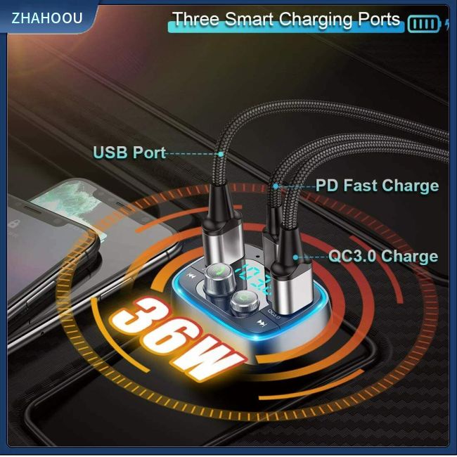 ☃Phụ Kiện Trang Trí Nhà Cửa Kiểu Dáng Dễ Thương Xinh Xắn☃ Máy Phát Fm Radio Mp3 Pd3.0 Qc 3.0 36w / 6a Changer 7 Kết Nối Bluetooth 5.0 Không Dây Cho Xe Hơi