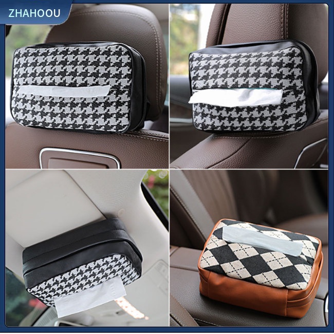 ☃Phụ Kiện Trang Trí Nhà Cửa Kiểu Dáng Dễ Thương Xinh Xắn☃ Túi Da Đựng Khăn Giấy Đa Năng Họa Tiết Sọc Caro / Kẻ Ô Thời Trang Treo Xe Hơi