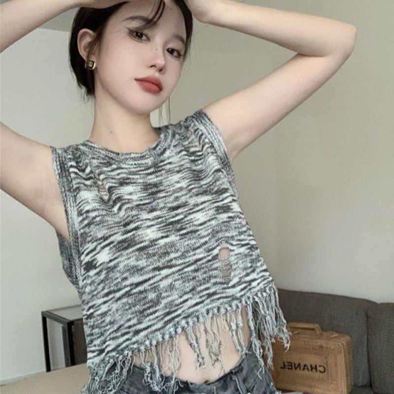 Áo Tank Top Sát Nách Phối Tua Rua Thiết Kế Độc Đáo Thời Trang Mùa Hè Cho Nữ