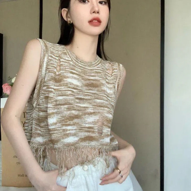 Áo Tank Top Sát Nách Phối Tua Rua Thiết Kế Độc Đáo Thời Trang Mùa Hè Cho Nữ