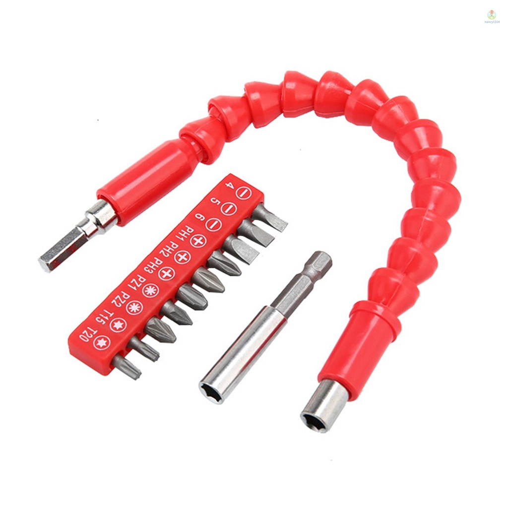 Bộ Mũi Khoan Mở Rộng Linh Hoạt 275mm Trục Mềm Có Thể Uốn Cong Kèm 10 Đầu Tuốc Nơ Vít Mở Rộng Từ Tính Cho Đồ Nội Thất