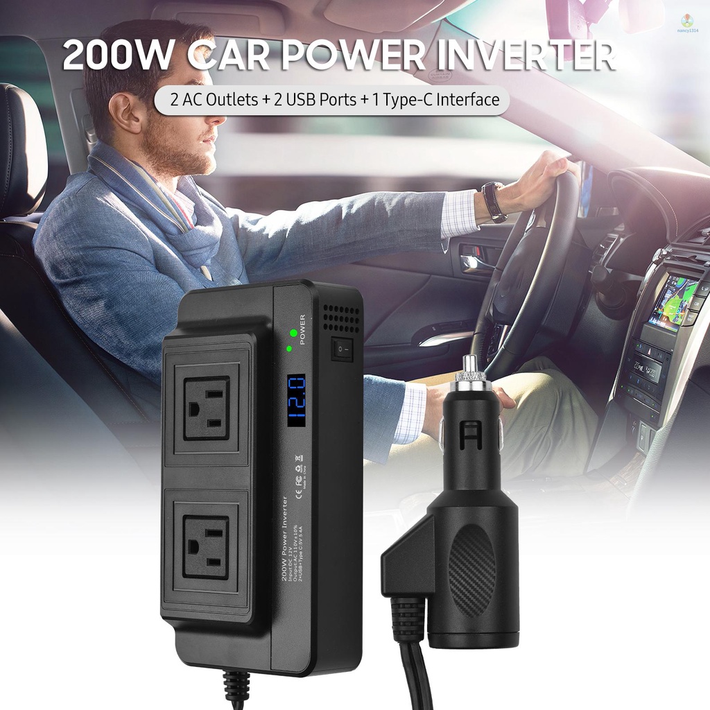 Bộ Chuyển Đổi Nguồn Điện 200W DC 12V Sang AC 220V Cho Xe Hơi RV