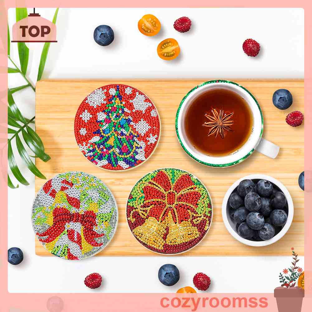 Set 6 Miếng Lót Ly Bằng Gỗ Acrylic 5D DIY Họa Tiết Giáng Sinh Trang Trí Phòng