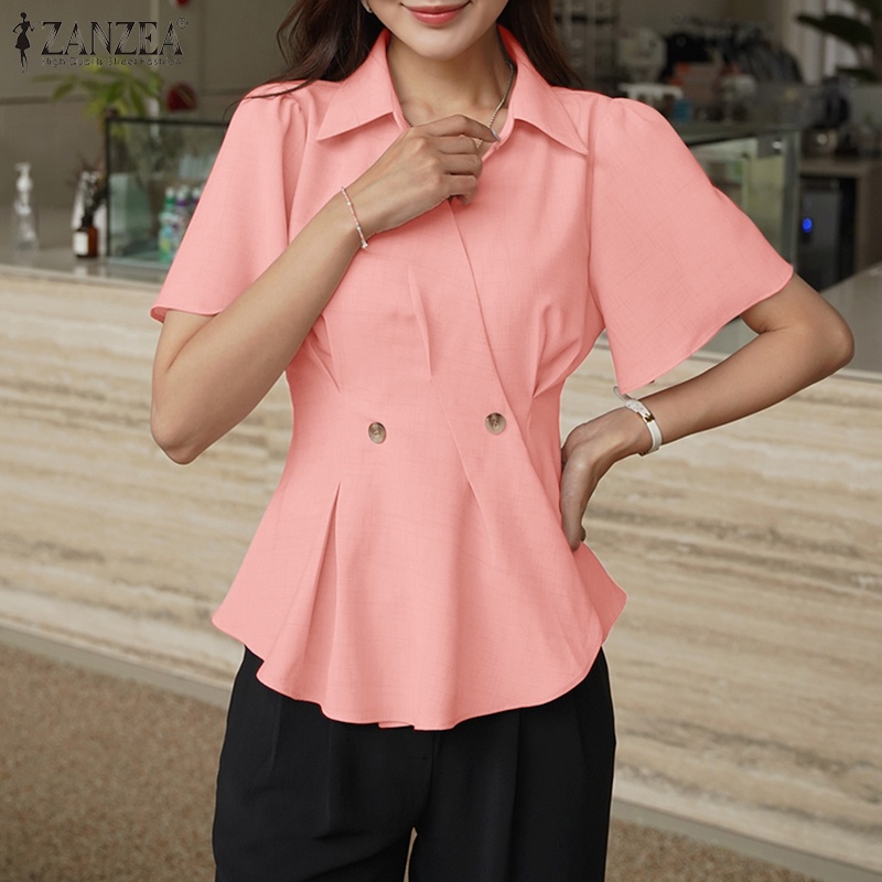 Zanzea Áo Sơ Mi Ngắn Tay Phong Cách Công Sở Thời Trang Cho Nữ