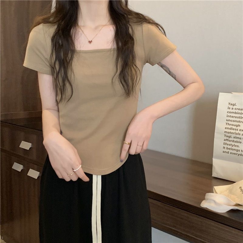 Áo Thun Tay Ngắn Màu Trơn Dáng Ôm Thời Trang Hàn Quốc Quyến Rũ Cho Nữ