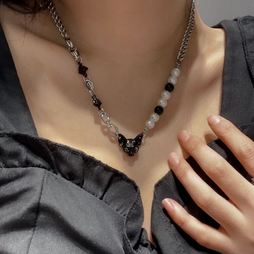 Vòng cổ Ngọc Trai Hình Mèo Phong Cách Hàn Quốc Thời Trang Cho Nữ