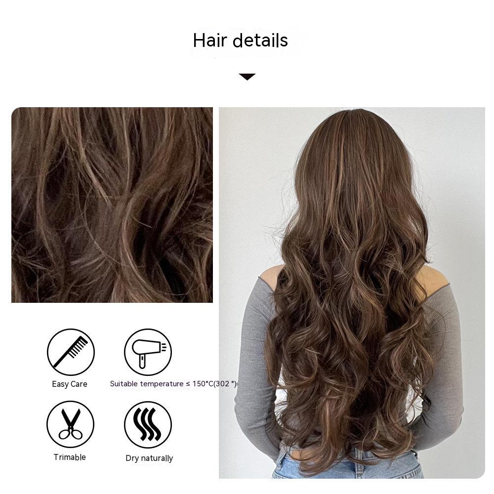 Bộ Tóc Giả Dài Xoăn Màu Nâu Trắng Nâu Bằng Sợi Hóa Học Tự Nhiên Dành Cho Nữ