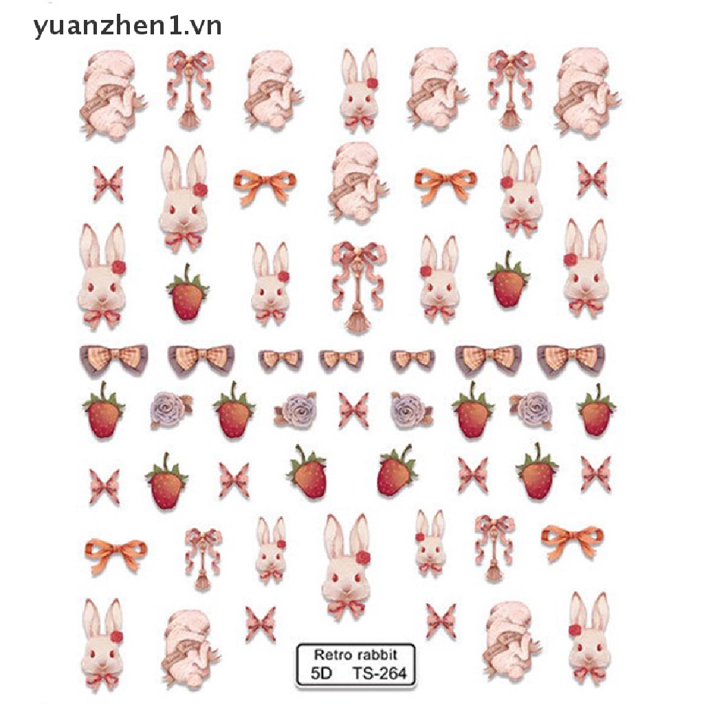 Miếng Dán Trang Trí Móng Tay 5D Hình Thỏ Đáng Yêu