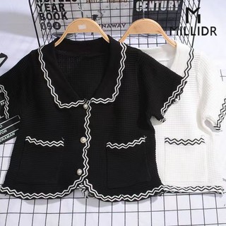 Áo Khoác Cardigan Mỏng Tay Ngắn Dáng Rộng Cổ Búp Bê Thời Trang Mùa Hè Cho Nữ