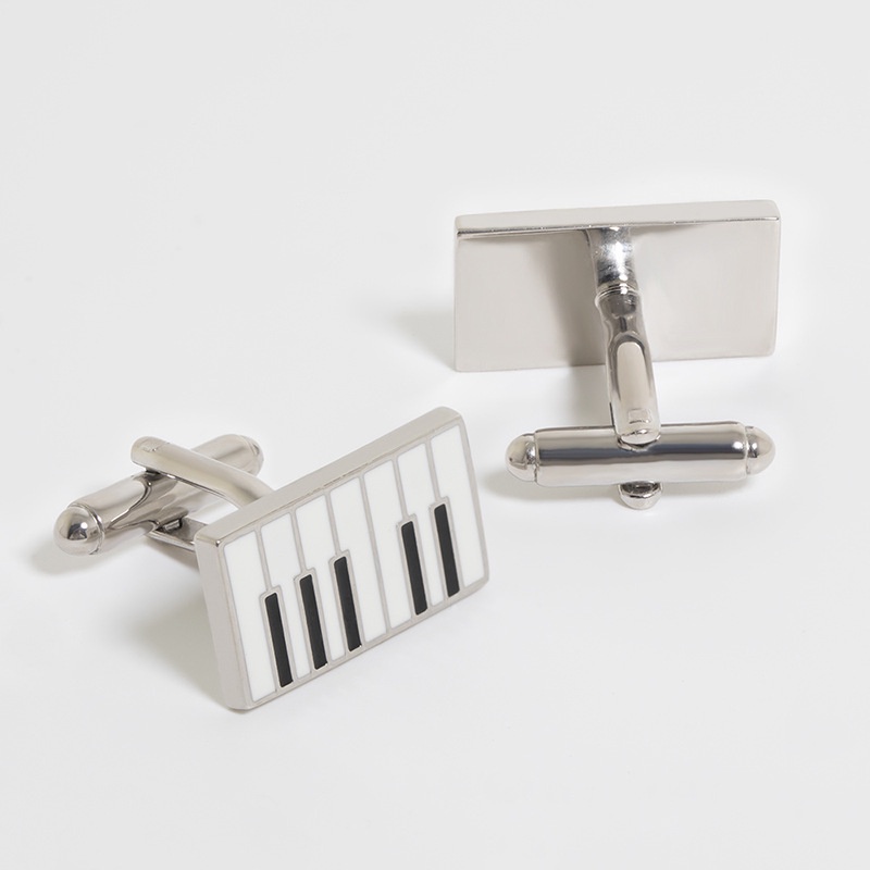 Khuy Măng Sét Kim Loại Tráng Men Màu Trắng Đen Hình Đàn Piano Cho Nam