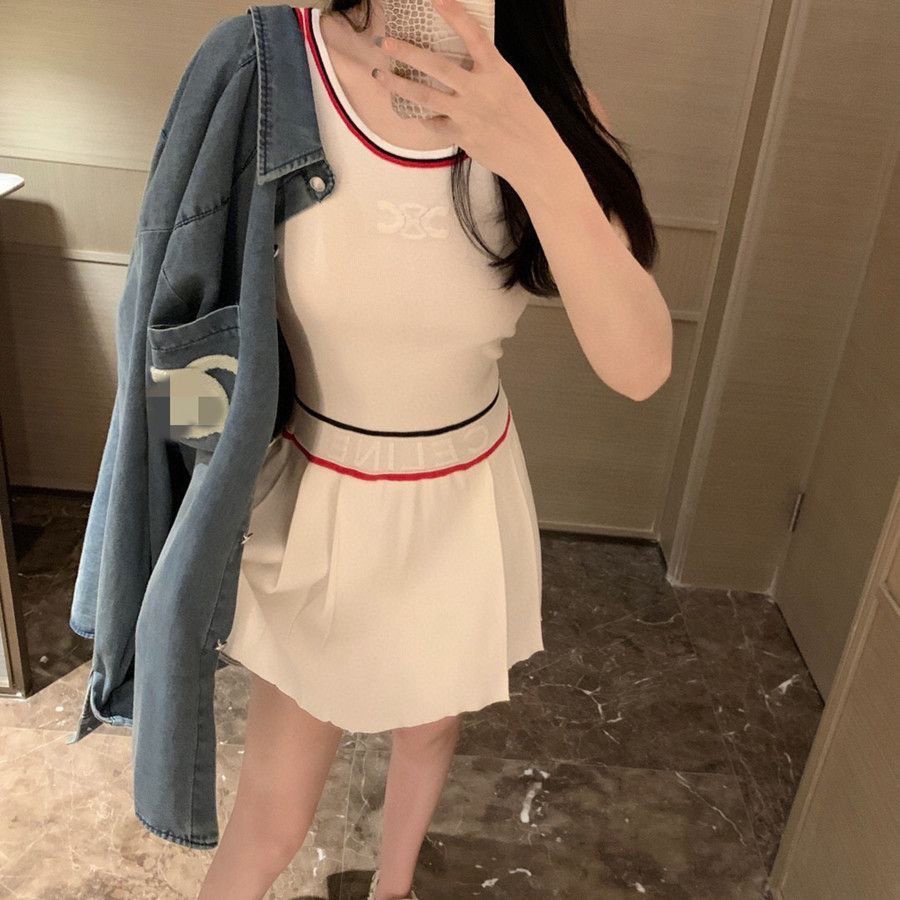 C- ELINE retro tennis contrast color sleeveless vest dress