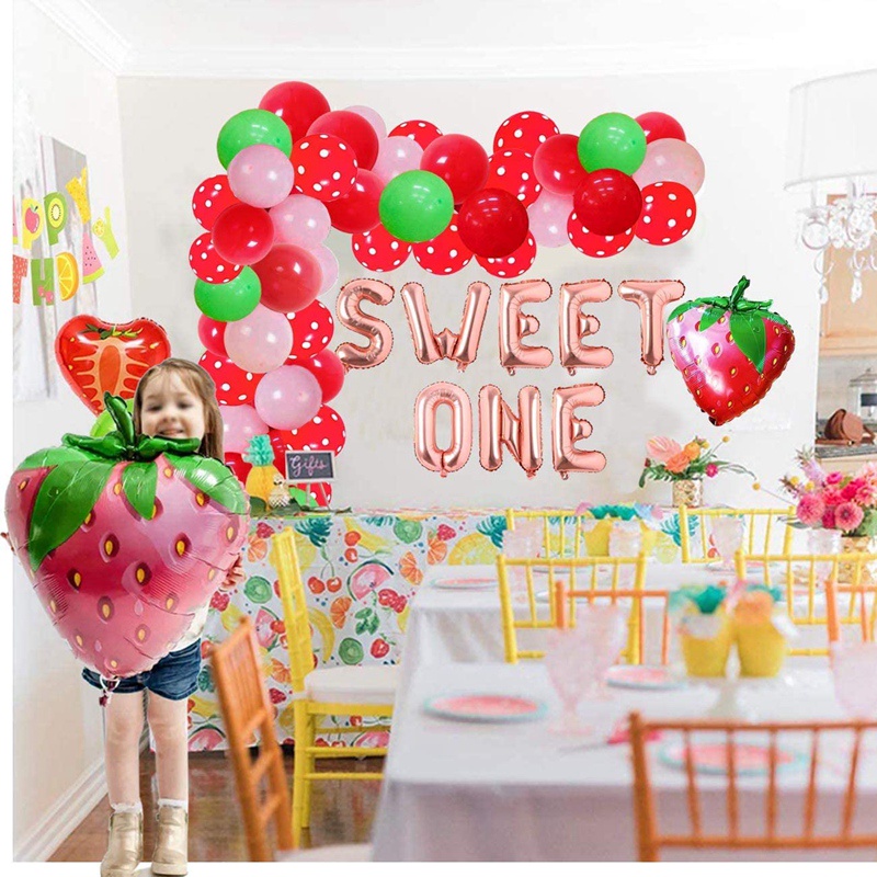 Bộ Bong Bóng Lá Nhôm Mylar Hình Trái Dâu Trang Trí Tiệc Cưới / Sinh Nhật