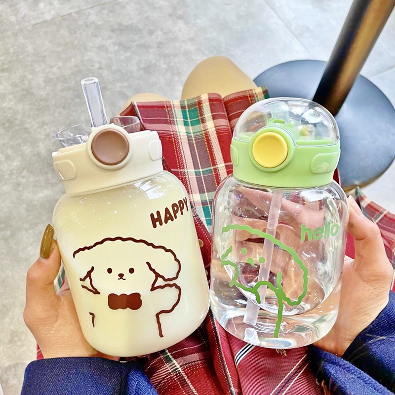 Bình Đựng Nước Nóng 600ML Bằng Nhựa Kèm Ống Hút Dễ Thương Cho Bé Gái