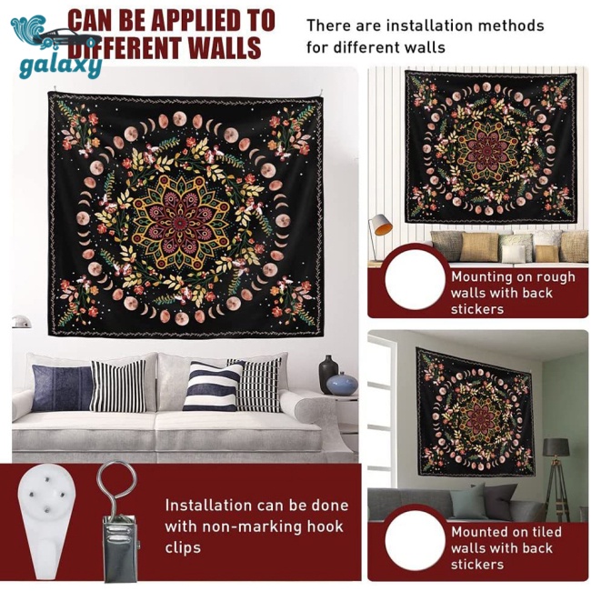 Galaxy Thảm Treo Tường In Họa Tiết Mandala Bohemian Kích Thước 150 X 130cm / 60 X 50Inch Trang Trí Phòng Ngủ