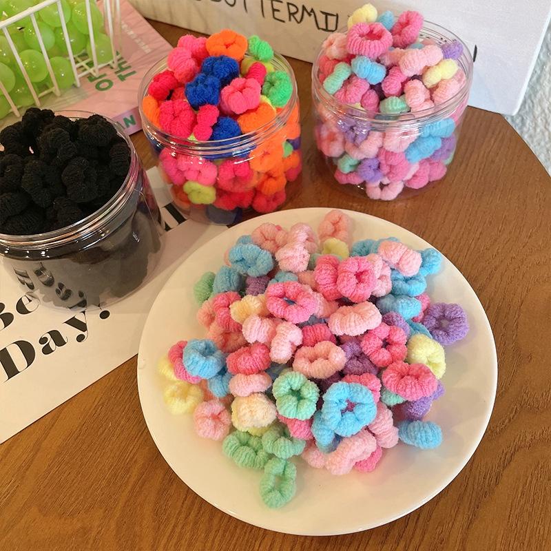 Hộp 100 dây buộc tóc phồng mềm cho bé gái