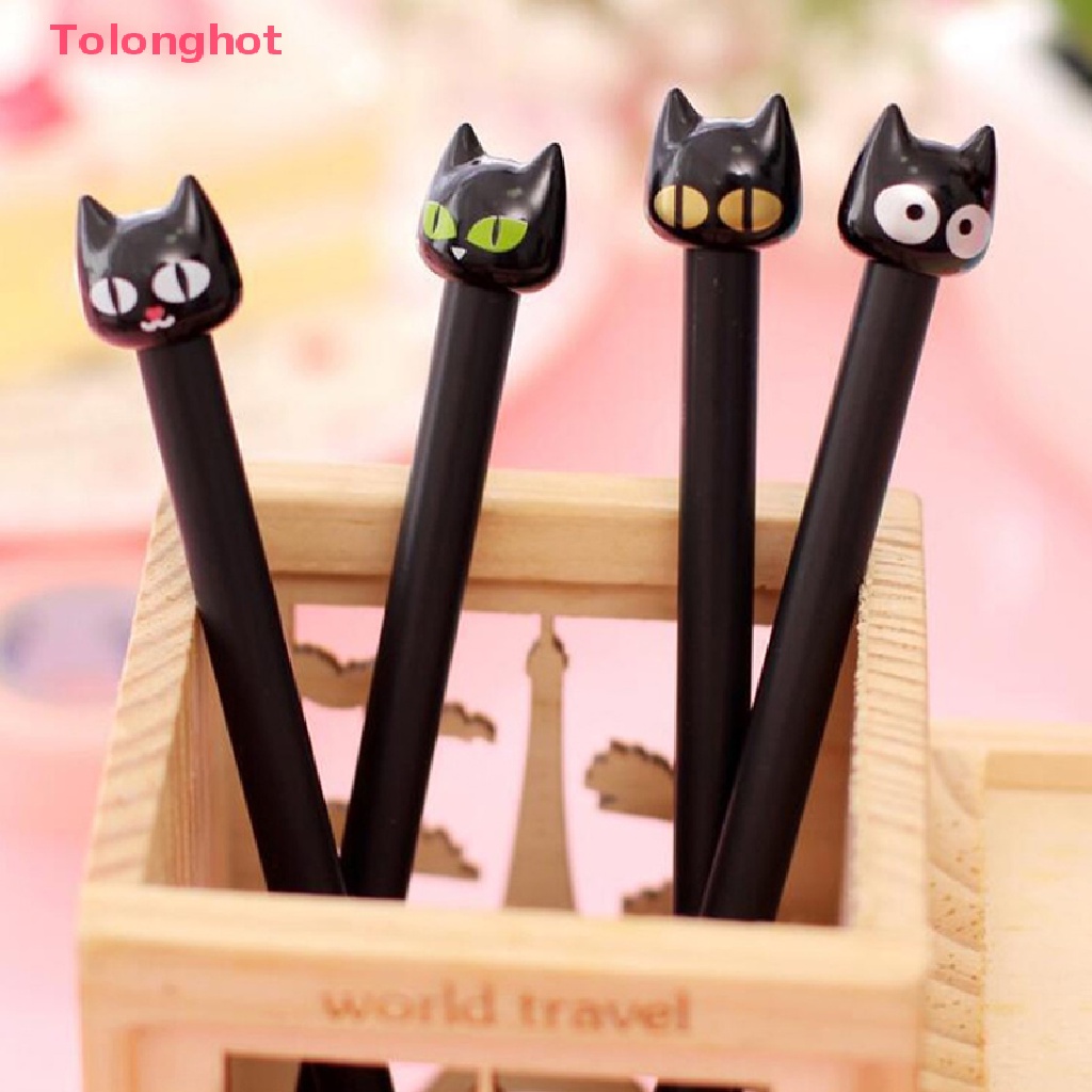 Set 4 Bút Mực Gel Ngòi 0.5mm Hình Mèo Đen Đáng Yêu