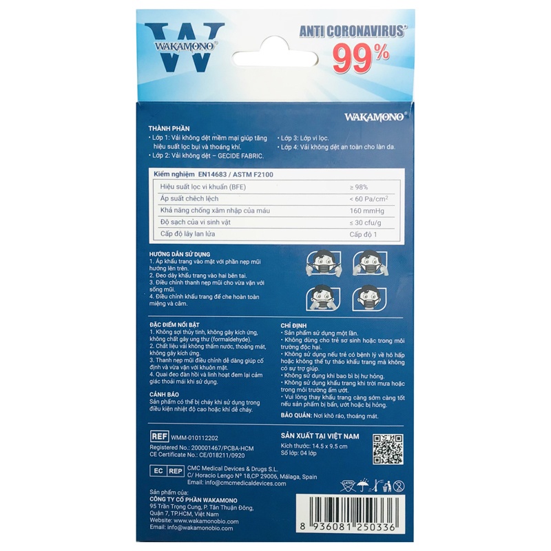 Khẩu Trang Y Tế 4 Lớp Trẻ Em WAKAMONO Diệt Virus Corona 99%