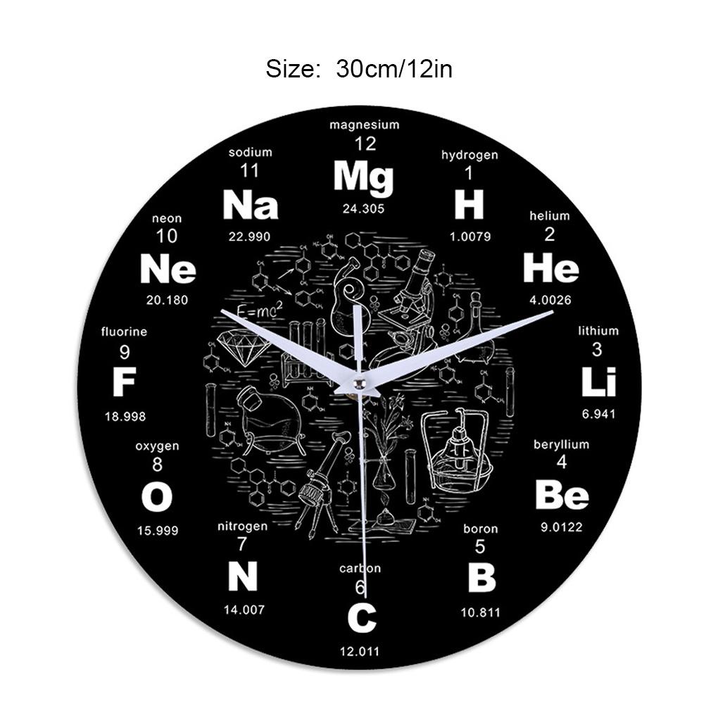 Đồng Hồ Treo Tường Hình Tròn 12 Inch In Biểu Tượng Hóa Học Không Gây Tiếng Ồn Trang Trí Phòng Ngủ