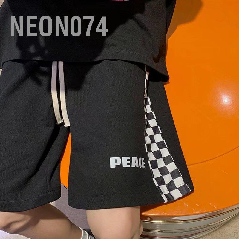 Neon074 Nam Mùa Hè Váy Kẻ Sọc Thời Trang In Chữ Quần Short Thể Thao Dáng Rộng Có Túi Dây Rút