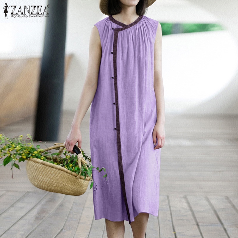 Đầm ZANZEA không tay cổ tròn thời trang nữ tính