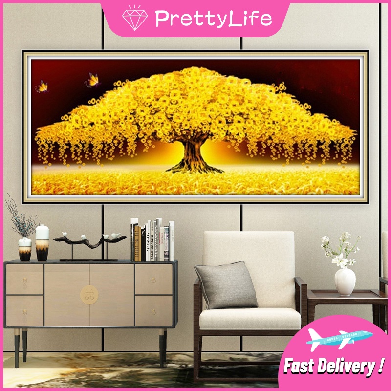 Bộ Tranh Đính Đá 5D Tự Làm 60x30cm / 80x40cm / 100x45cm Hình Cây May Mắn