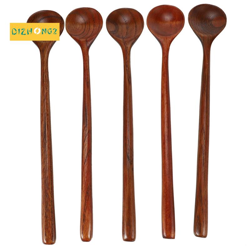 Bộ 5 Muỗng Gỗ Tay Cầm Dài 10.9 inches 100% Tự Nhiên Phong Cách Hàn Quốc