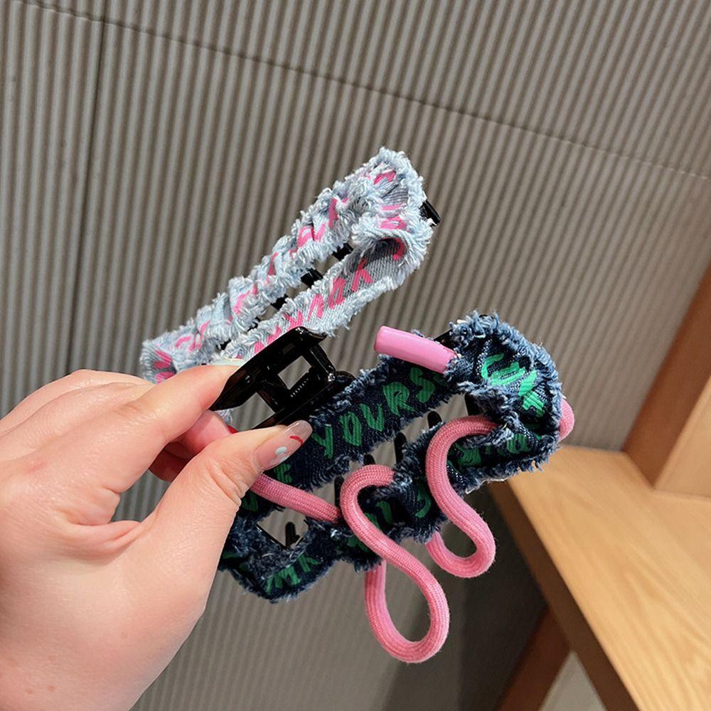 DANES Kẹp Tóc Cỡ Lớn Bằng Denim Phong Cách Cao Bồi Hàn Quốc Y2k