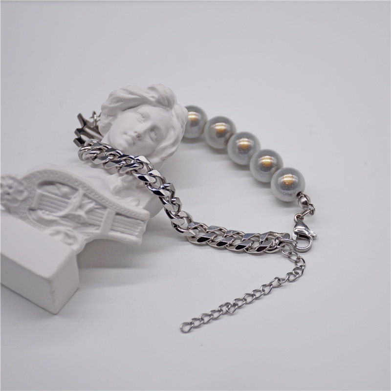 Vòng Tay Hạt Ngọc Trai Phản Quang Đơn Giản Cá Tính Phong Cách Hip Hop Cho Nam Và Nữ